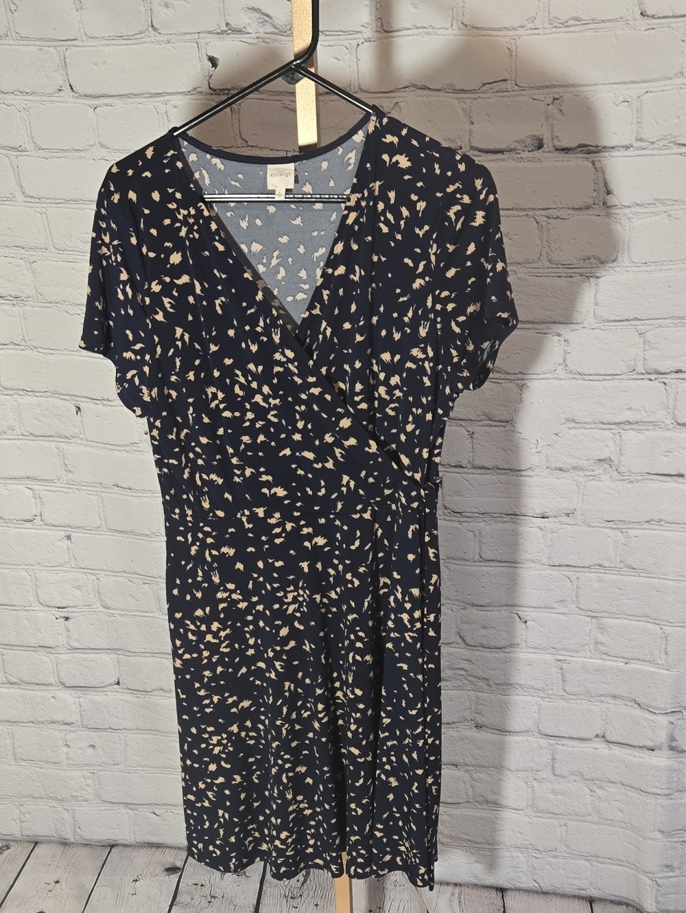 Kaileigh Navy Midi Wrap Dress with Cream Fleck Print